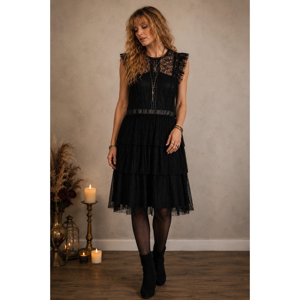 NWT Heartloom Black Lace Dress Womens Large Whimsigoth Witchy Romantic LBD